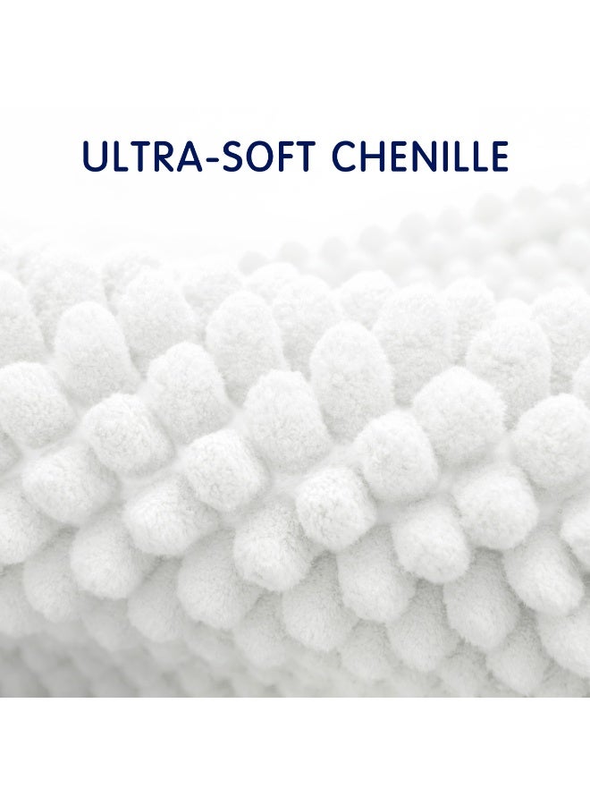 Bathroom Rugs Chenille Bath Rug Soft Short Plush, Water Absorbent Shower Mat Quick Dry Machine Washable(White,16" x 24") - Image 4